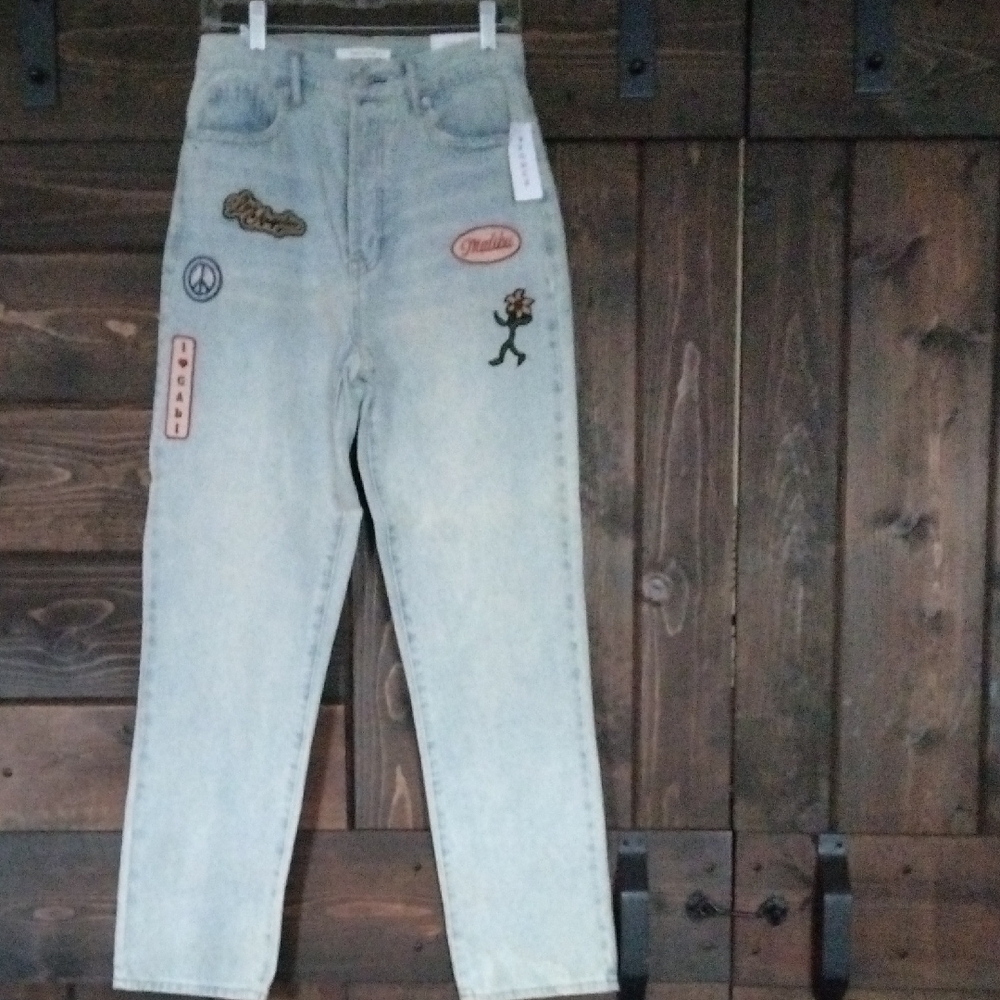 PacSun Light Blue Straight Leg Jeans with Patches